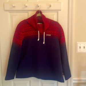 Fair isle Navy and Red Pullover sweater with cowl neck